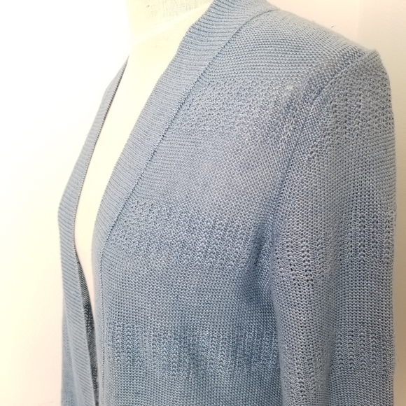 Talbots Blue Open-Front 100% Linen Cardigan Size Small - Picture 4 of 15